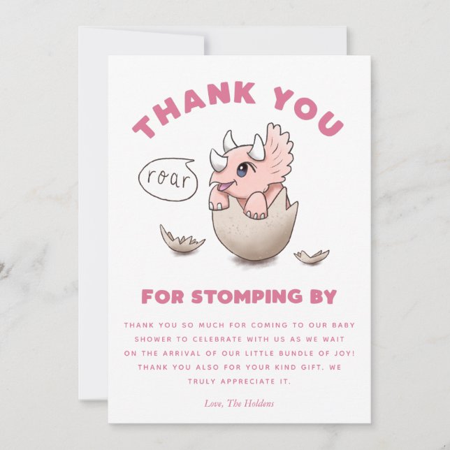 Cute Rosa Dinosaur Baby Shower Triceratops Tack Kort (Framsida)