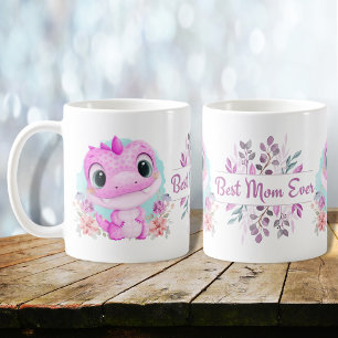 Cute Rosa Dinosaur Blommigt Best Mamma någonsin Kaffemugg