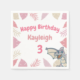 Cute Rosa Dinosaur Dragon Birthday Pappersservett