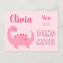 Cute rosa dinosaur-flicka Valentindagen Dino-Mite