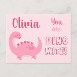 Cute rosa dinosaur-flicka Valentindagen Dino-Mite Vykort