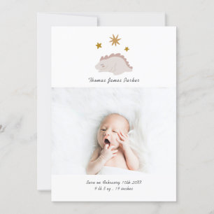 Cute Rosa Dinosaur Girl Baby Photo Birth Meddelande