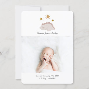 Cute Rosa Dinosaur Girl Baby Photo Birth Meddelande