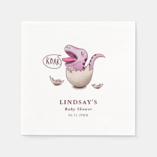 Cute Rosa Dinosaur Girl Baby Shower Pappersservett