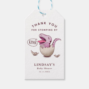Cute Rosa Dinosaur Girl Baby Shower Presentetikett