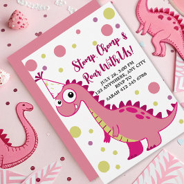 Cute Rosa Dinosaur Girl T-Rex Inbjudningar