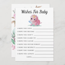 Cute Rosa Dinosaur Peony Önskemål Baby Shower Card