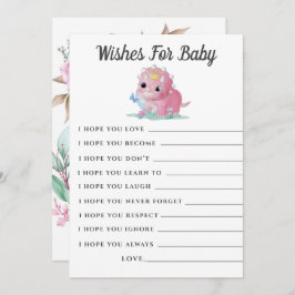 Cute Rosa Dinosaur Peony Önskemål Baby Shower Card