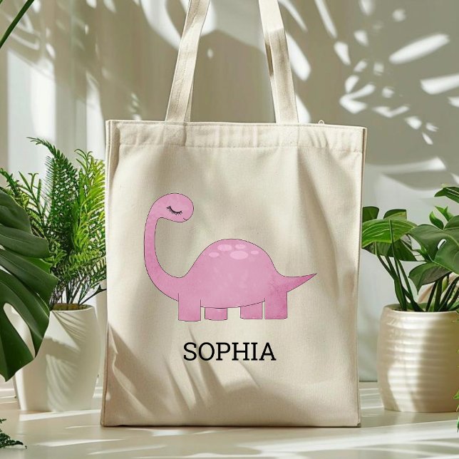 Cute Rosa Dinosaur Personlig Kids Tygkasse (Skapare uppladdad)