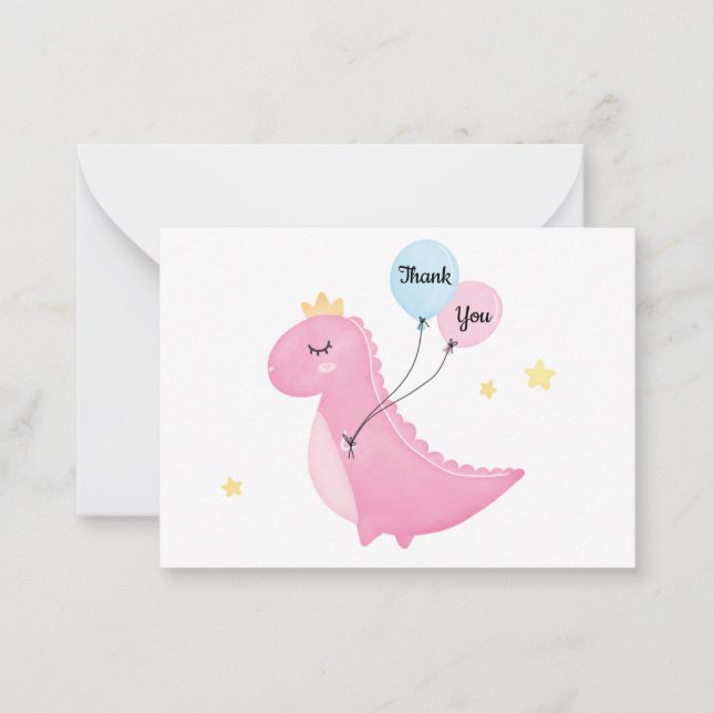 Cute Rosa Dinosaur Tack Anteckningskort (Framsida)