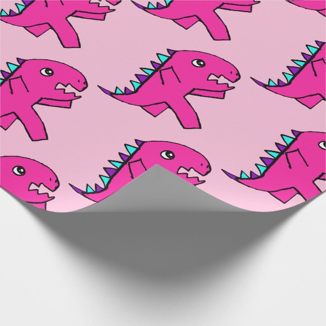 Cute Rosa Dinosaur Wrapping Papprare Presentpapper (Hörn)