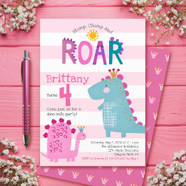 Cute Rosa Dinosaurs Stomp Chomp Roar Girl Birthday Inbjudningar