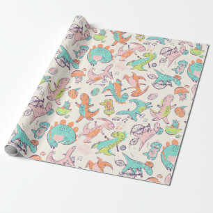 Cute Rosa Dinosaurs Whimsical Mönster Presentpapper
