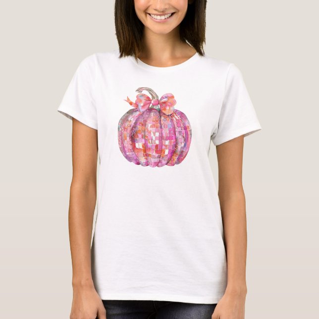Cute Rosa Disco Pumpkin Fall Höst T Shirt (Framsida)