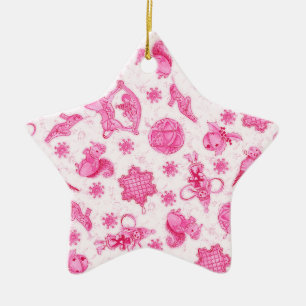 Cute Rosa Ditsy Helgdag jul Vattenfärg Julgransprydnad Keramik