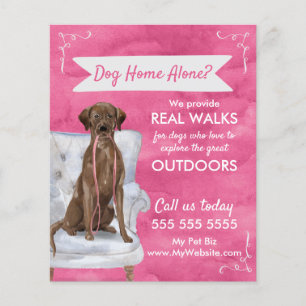 Cute Rosa Dog Walker Flyer med Swirls och Banner