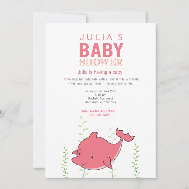 Cute Rosa Dolphin Baby Shower Inbjudan (Framsida)