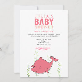 Cute Rosa Dolphin Baby Shower Inbjudan