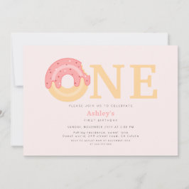 Cute Rosa Donut 1:a födelsedagen Inbjudningar