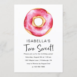Cute Rosa Donut 2:a födelsedagen Party Inbjudningar