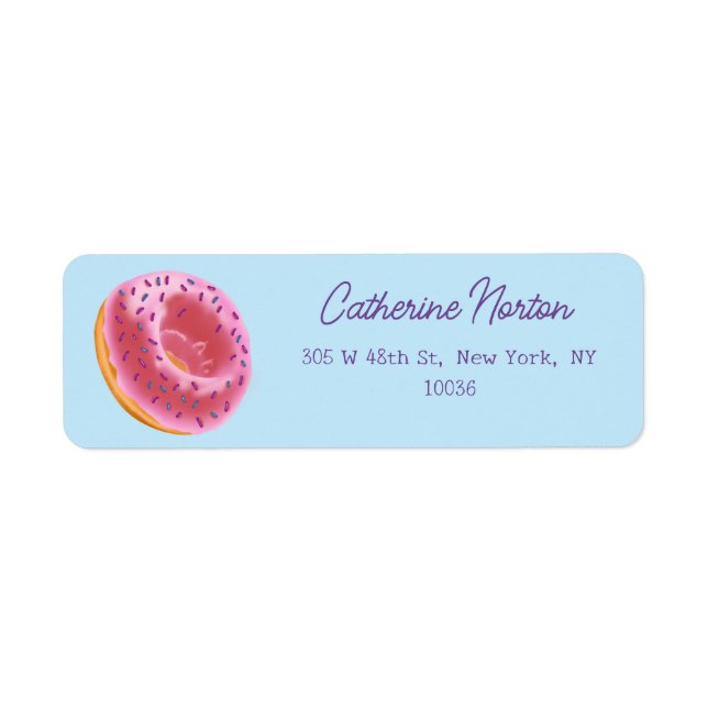 Cute Rosa Donut Baby Shower Adress Returadress Etikett (Framsidan)