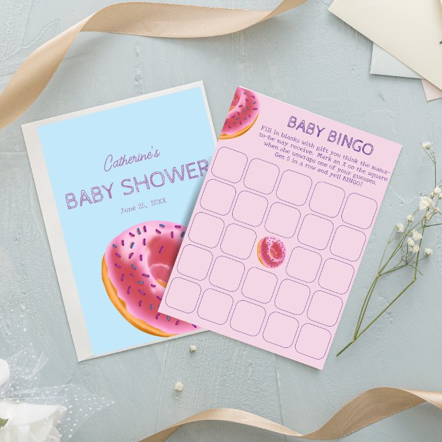 Cute Rosa Donut Baby Shower Bingo Game (Skapare uppladdad)