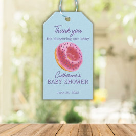 Cute Rosa Donut Baby Shower Presentetikett
