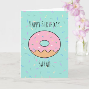 Cute Rosa Donut Birthday Kort
