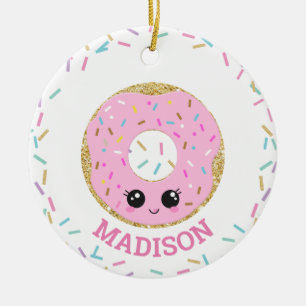 Cute Rosa Donut Doughnut med Namn Julgransprydnad Keramik