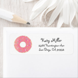 Cute Rosa Donut Girls Adress Returadress Etikett
