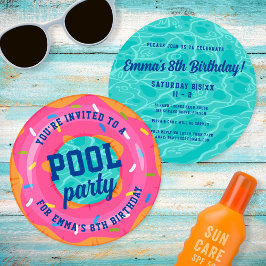 Cute Rosa Donut Inner Tube Bassäng Party Birthday Inbjudningar