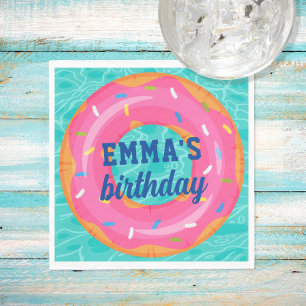 Cute Rosa Donut Inner Tube Bassäng Party Birthday Pappersservett