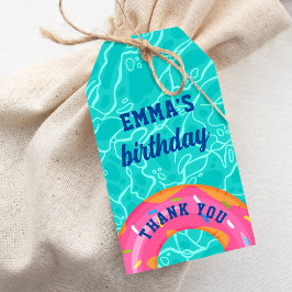 Cute Rosa Donut Inner Tube Bassäng Party Birthday Presentetikett