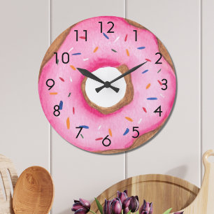 Cute Rosa Donut Large Clock Stor Klocka