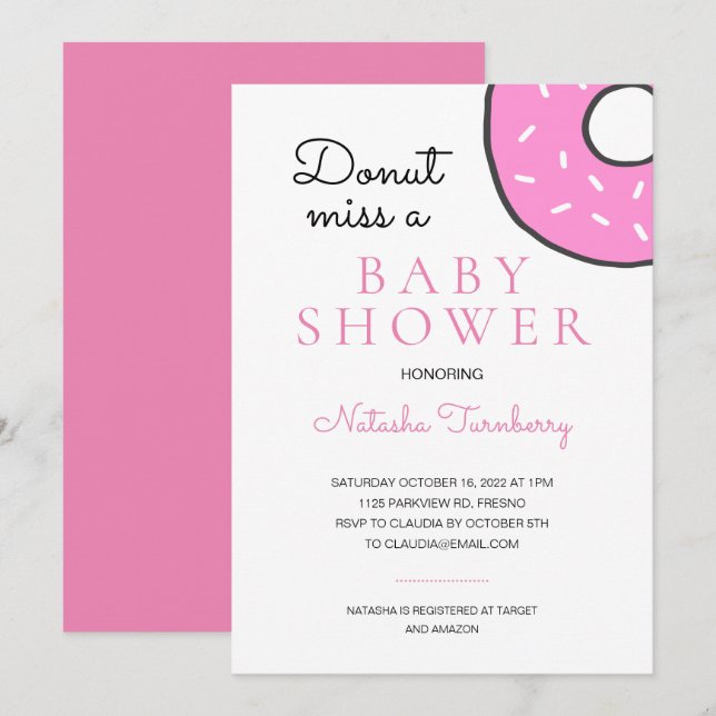 Cute Rosa Donut Miss A Baby Shower Inbjudningar (Fram/baksida)