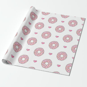 Cute Rosa Donut och Hearts Mönster Presentpapper