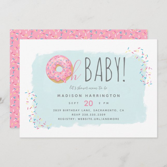 Cute Rosa Donut Sprinkle Modern Oh Baby Shower Inbjudningar (Fram/baksida)