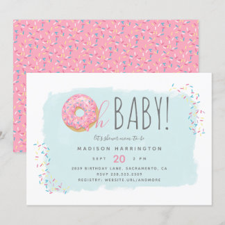 Cute Rosa Donut Sprinkle Modern Oh Baby Shower Inbjudningar