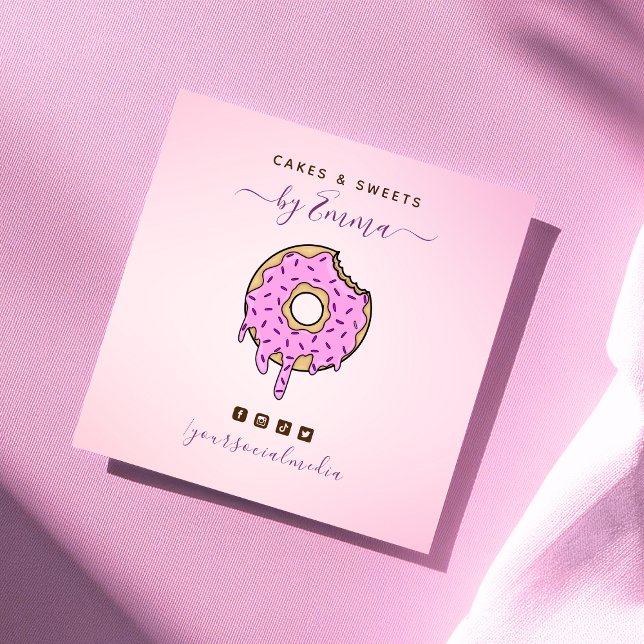 Cute Rosa Donut-träning, konfetti-bakerdesert Fyrkantigt Visitkort (Skapare uppladdad)