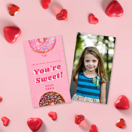Cute Rosa Donut Valentinklassrumsfoto Anteckningskort