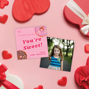 Cute Rosa Donut Valentinklassrumsfoto Anteckningskort