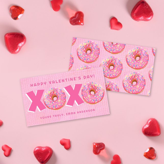 Cute Rosa Donuts XOXO Valentines klassrumskort Anteckningskort (Skapare uppladdad)