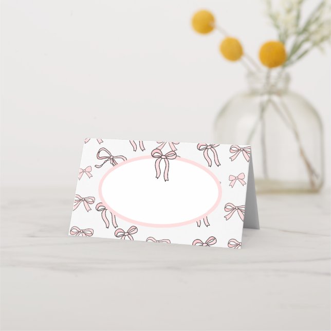 Cute Rosa Doodle Bow Blank Food eller Placeringskort (Framsida)