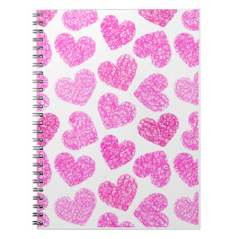 Cute Rosa Doodled Heart Valentindagen Mönster Anteckningsbok Med Spiral