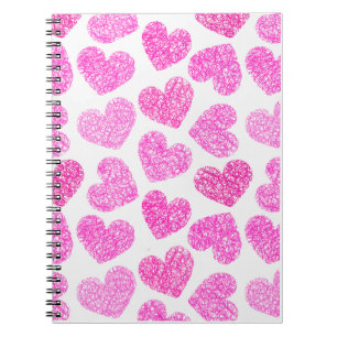 Cute Rosa Doodled Heart Valentindagen Mönster Anteckningsbok Med Spiral