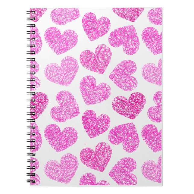 Cute Rosa Doodled Heart Valentindagen Mönster Anteckningsbok Med Spiral (Framsidan)