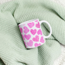 Cute Rosa Doodled Heart Valentindagen Mönster Kaffemugg