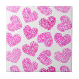 Cute Rosa Doodled Heart Valentindagen Mönster Kakelplatta