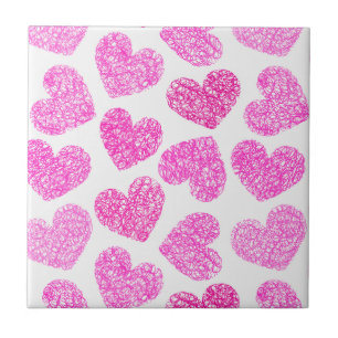 Cute Rosa Doodled Heart Valentindagen Mönster Kakelplatta