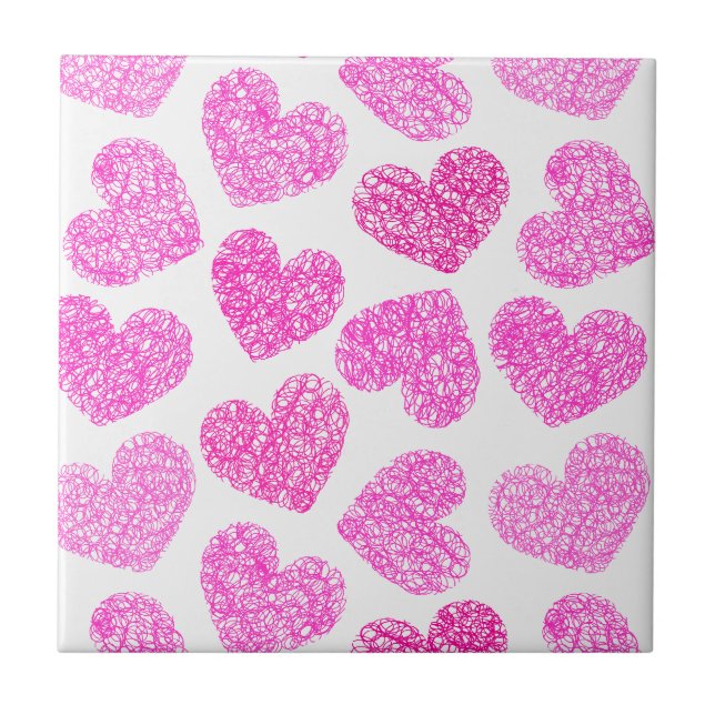 Cute Rosa Doodled Heart Valentindagen Mönster Kakelplatta (Framsidan)